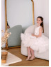 Beaded Ivory Tulle Ruffled Knee Length Flower Girl Dress